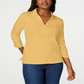 Camisa de algodão com cadarço feminina Karen Scott, amarela, tamanho XX-G