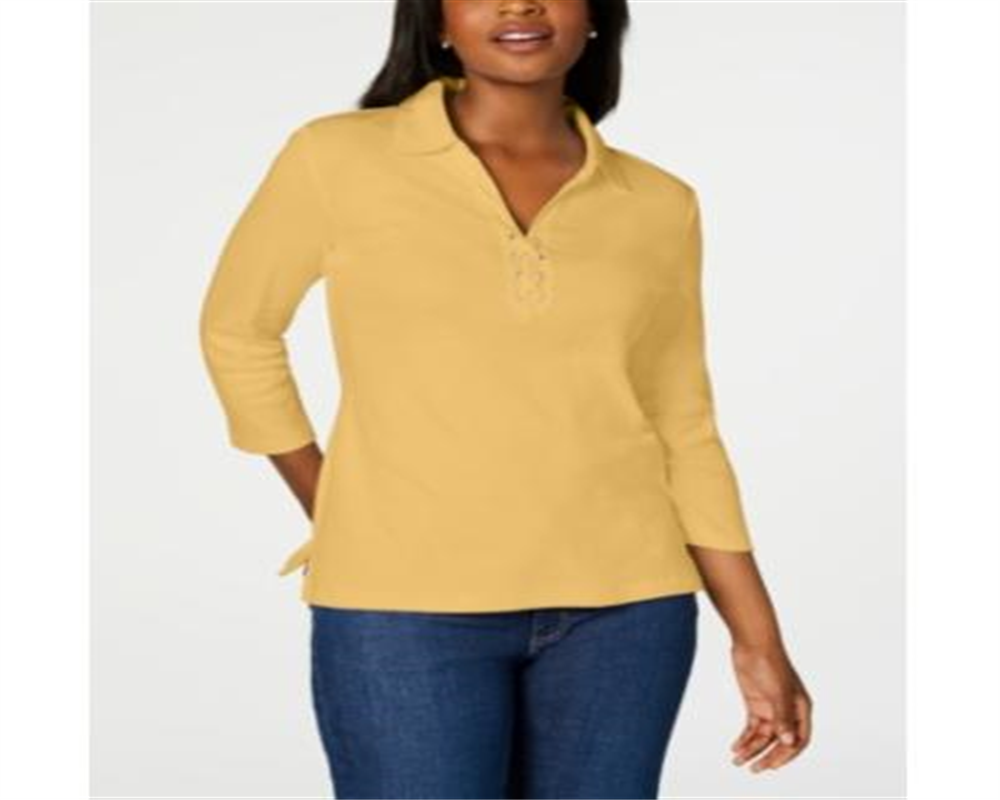 Camisa de algodão com cadarço feminina Karen Scott, amarela, tamanho XX-G