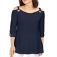 Túnica feminina JM Collection com ilhós e ombros descobertos, azul, tamanho X-S
