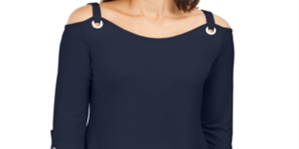 Túnica feminina JM Collection com ilhós e ombros descobertos, azul, tamanho X-S