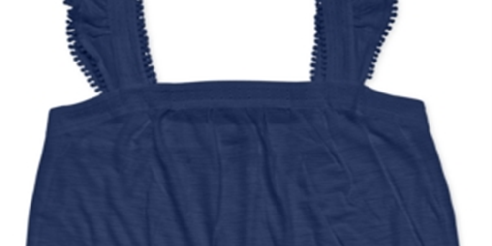 Regata feminina com alças largas bordadas e babados, estilo &amp; co, azul, tamanho pequeno