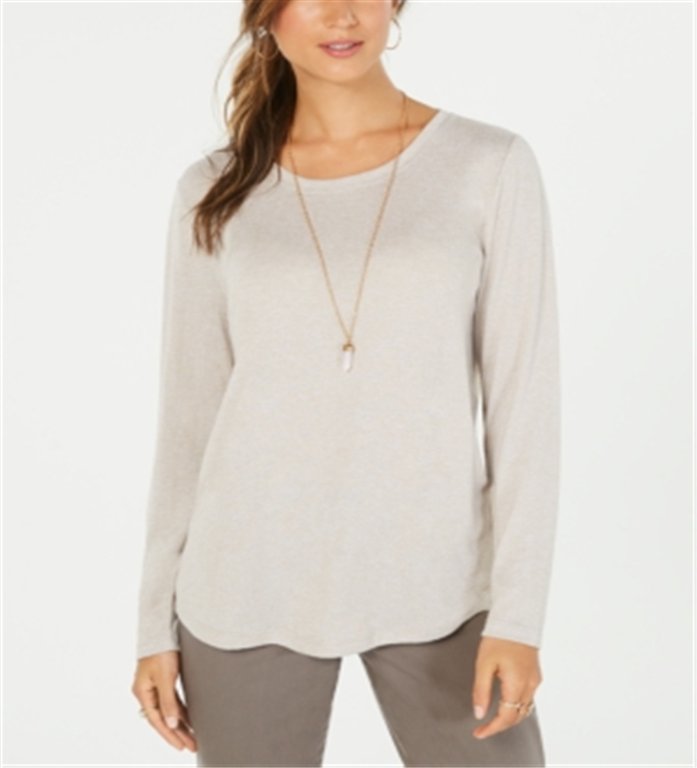 Blusa feminina de manga comprida e decote redondo Style &amp; Co, marrom, tamanho médio