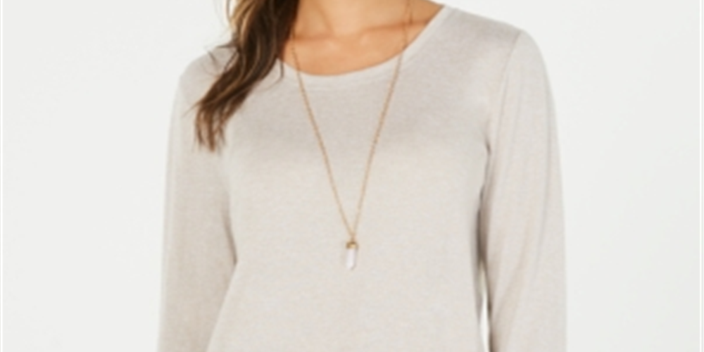 Blusa feminina de manga comprida e decote redondo Style &amp; Co, marrom, tamanho médio