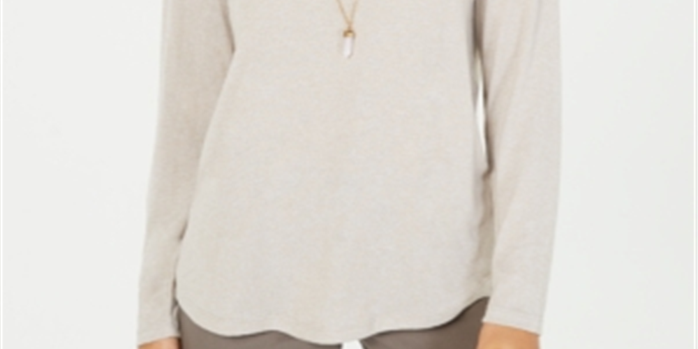 Blusa feminina de manga comprida e decote redondo Style &amp; Co, marrom, tamanho médio