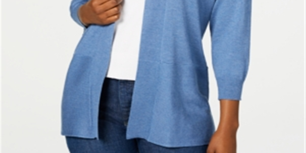 Karen Scott Cardigan Feminino Frente Aberta Azul Tamanho P