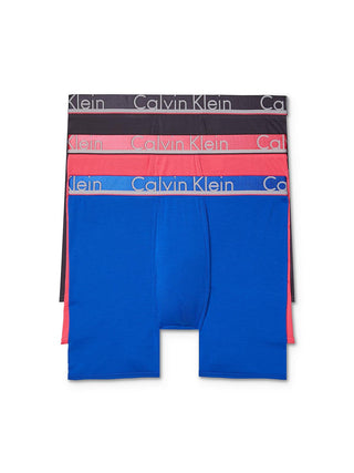Cuecas Boxer Calvin Klein Masculinas de Microfibra, Pacote com 3, Azul, Tamanho Pequeno