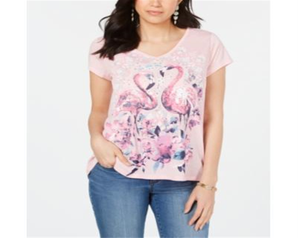 Estilo &amp; Co Feminino Estampa Gráfica Cano Alto Baixo Rosa Tamanho Médio