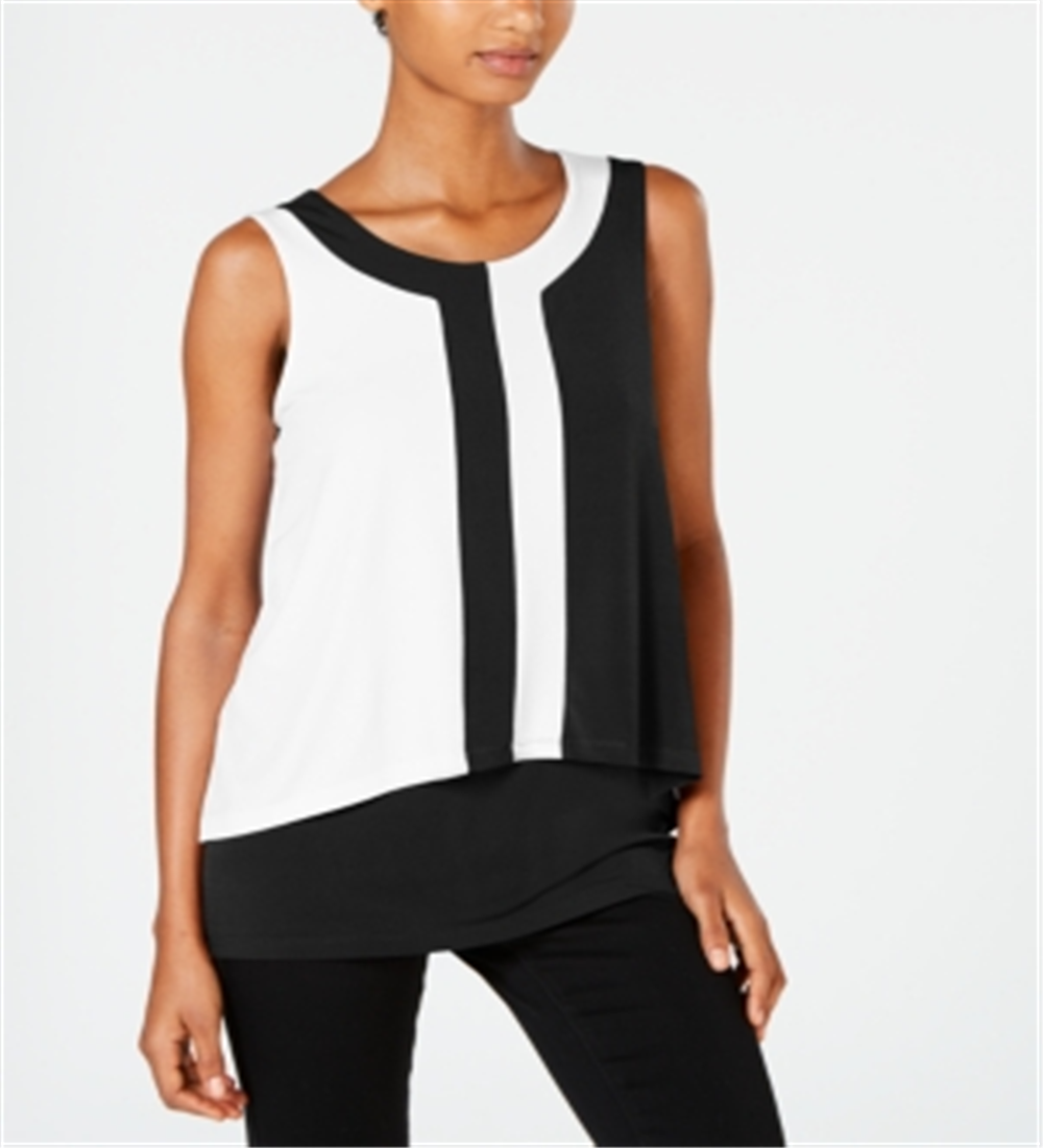 Blusa sem mangas Alfani feminina com blocos de cores, preta, tamanho pequeno