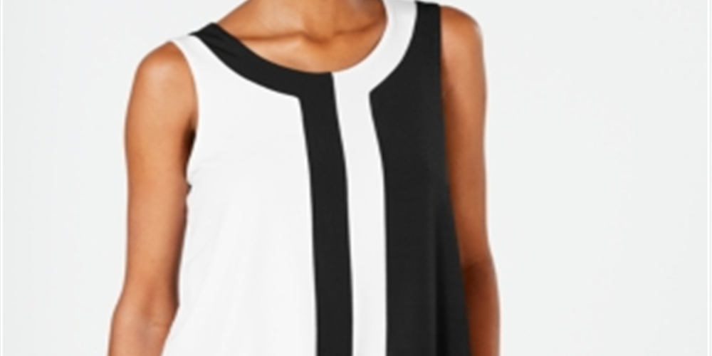 Blusa sem mangas Alfani feminina com blocos de cores, preta, tamanho pequeno