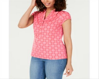 Camisa polo feminina estampada Charter Club rosa tamanho grande
