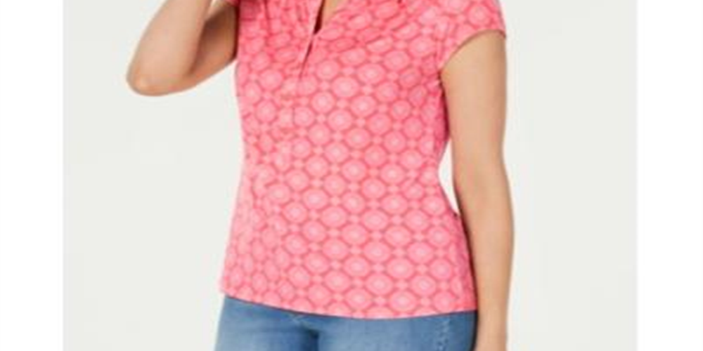 Camisa polo feminina estampada Charter Club rosa tamanho grande