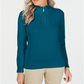 Karen Scott Suéter Feminino de Algodão com Zíper e Gola Azul-petróleo Tamanho XX-G
