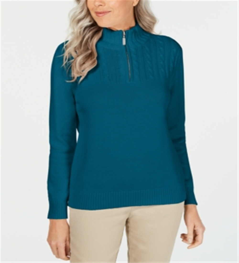 Karen Scott Suéter Feminino de Algodão com Zíper e Gola Azul-petróleo Tamanho XX-G