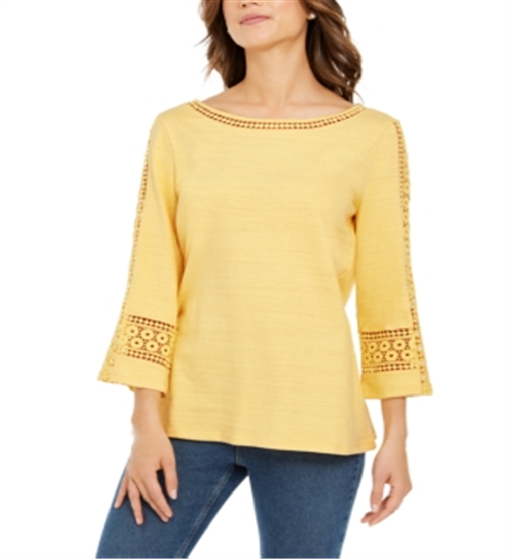 Top de crochê feminino Charter Club com detalhes, amarelo, tamanho XX-G