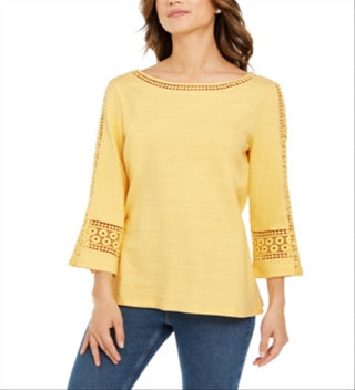 Top de crochê feminino Charter Club com detalhes, amarelo, tamanho XX-G