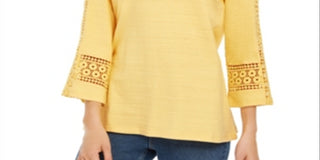 Top de crochê feminino Charter Club com detalhes, amarelo, tamanho XX-G