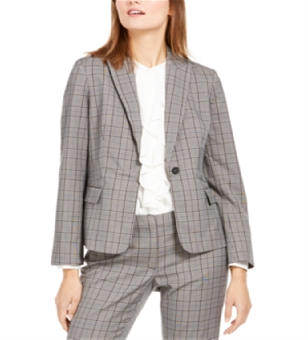 Calvin Klein Blazer Xadrez Feminino de Um Botão Cinza Tamanho 4