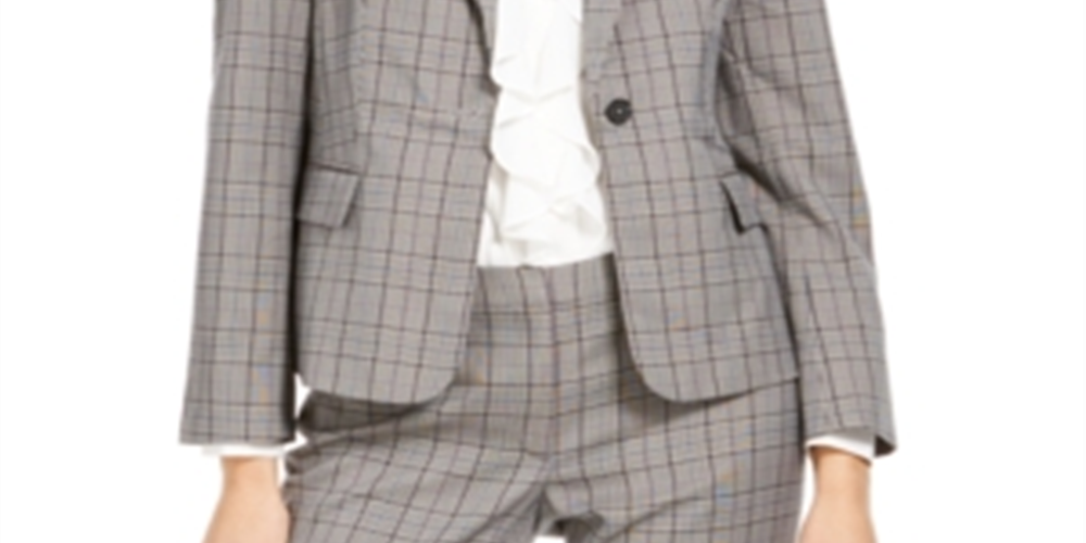 Calvin Klein Blazer Xadrez Feminino de Um Botão Cinza Tamanho 4