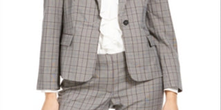 Calvin Klein Blazer Xadrez Feminino de Um Botão Cinza Tamanho 4