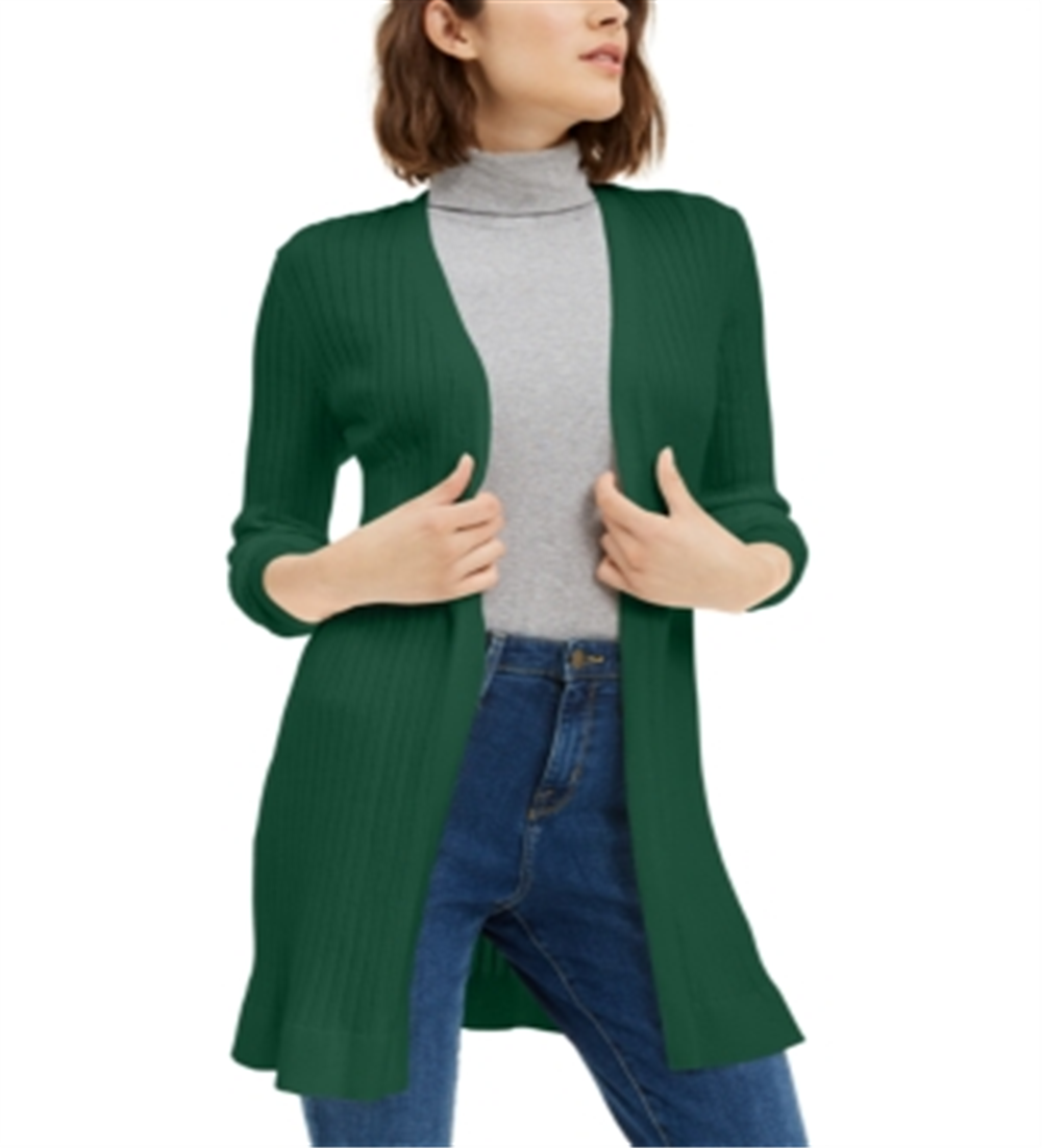 Cardigan feminino canelado aberto Maison Jules, verde, tamanho XX-G