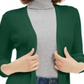 Cardigan feminino canelado aberto Maison Jules, verde, tamanho XX-G