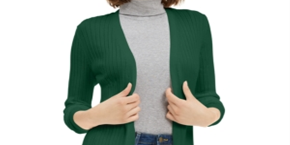 Cardigan feminino canelado aberto Maison Jules, verde, tamanho XX-G