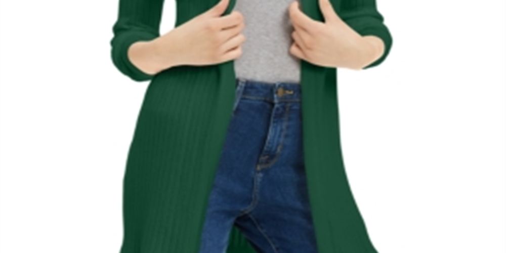 Cardigan feminino canelado aberto Maison Jules, verde, tamanho XX-G