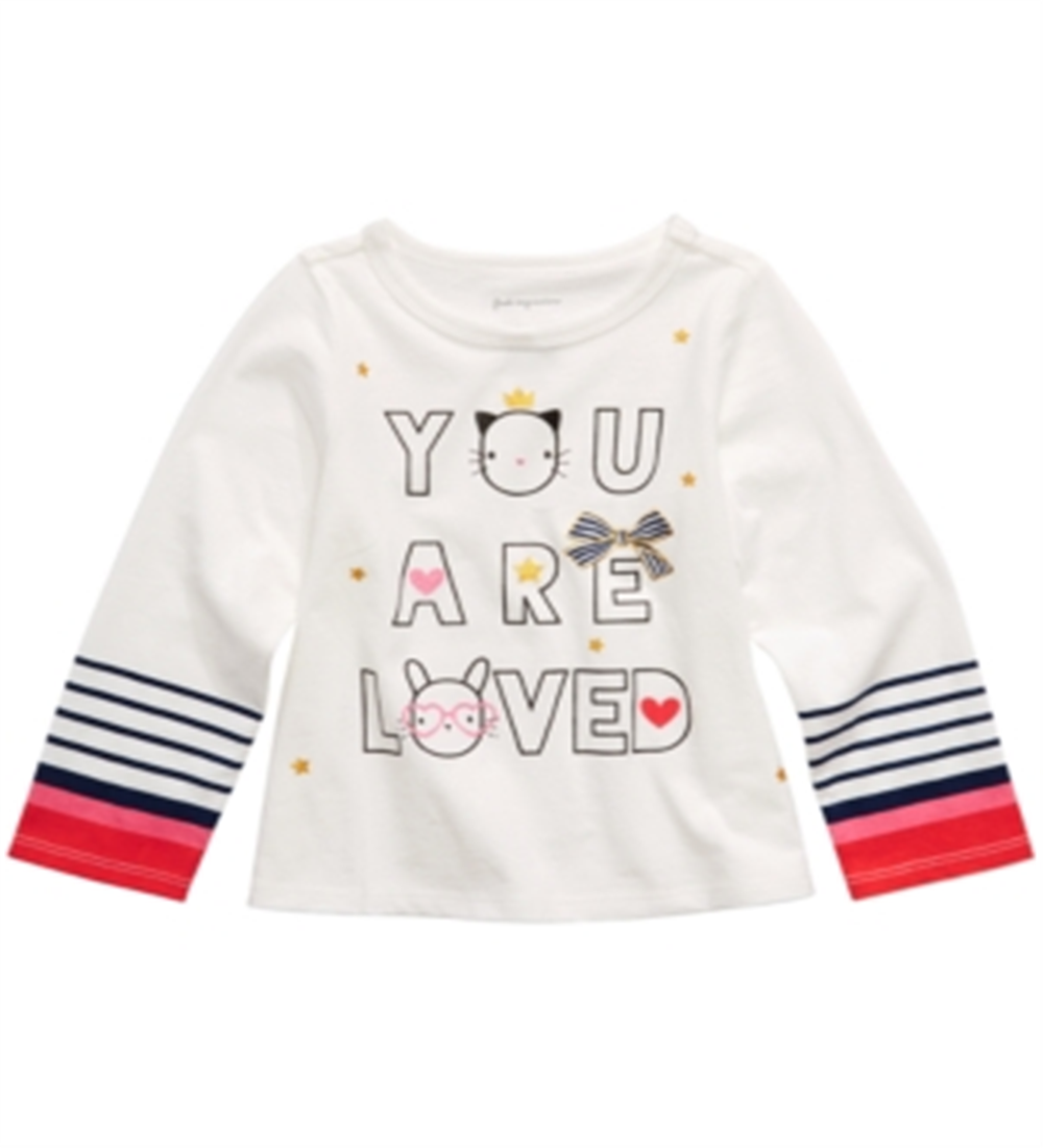 Camiseta infantil First Impressions de algodão com estampa gráfica de manga comprida, tamanho 24 meses, branca