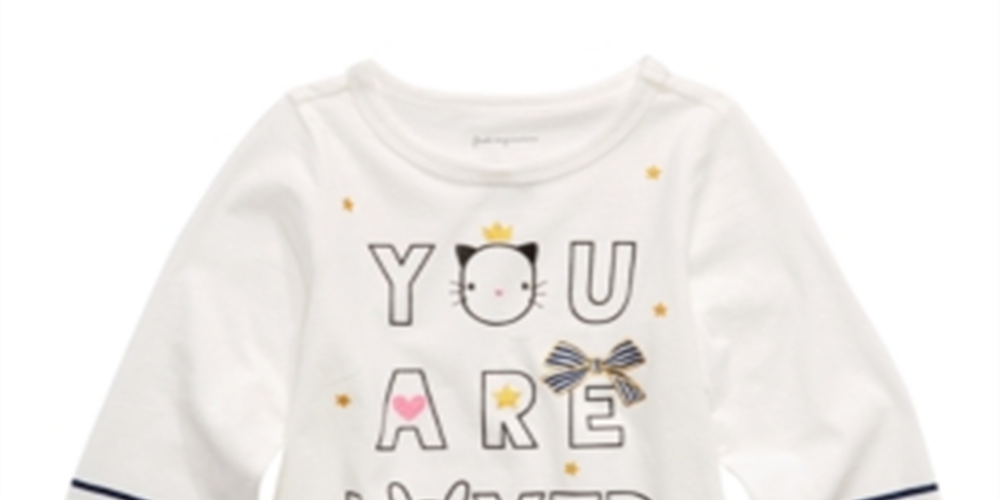 Camiseta infantil First Impressions de algodão com estampa gráfica de manga comprida, tamanho 24 meses, branca