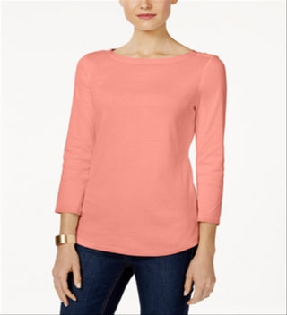 Charter Club Blusa feminina de algodão Pima com decote canoa e botões, laranja, tamanho extragrande