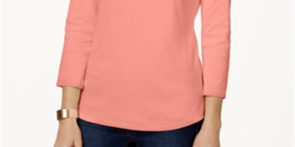 Charter Club Blusa feminina de algodão Pima com decote canoa e botões, laranja, tamanho extragrande