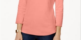 Charter Club Blusa feminina de algodão Pima com decote canoa e botões, laranja, tamanho extragrande