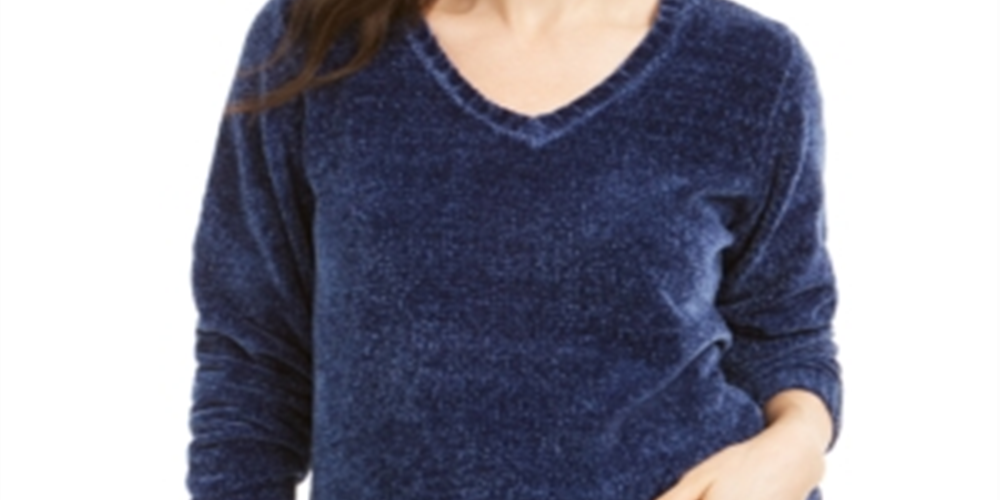 Karen Scott Suéter Feminino Gola V Chenille Azul Tamanho Pequeno