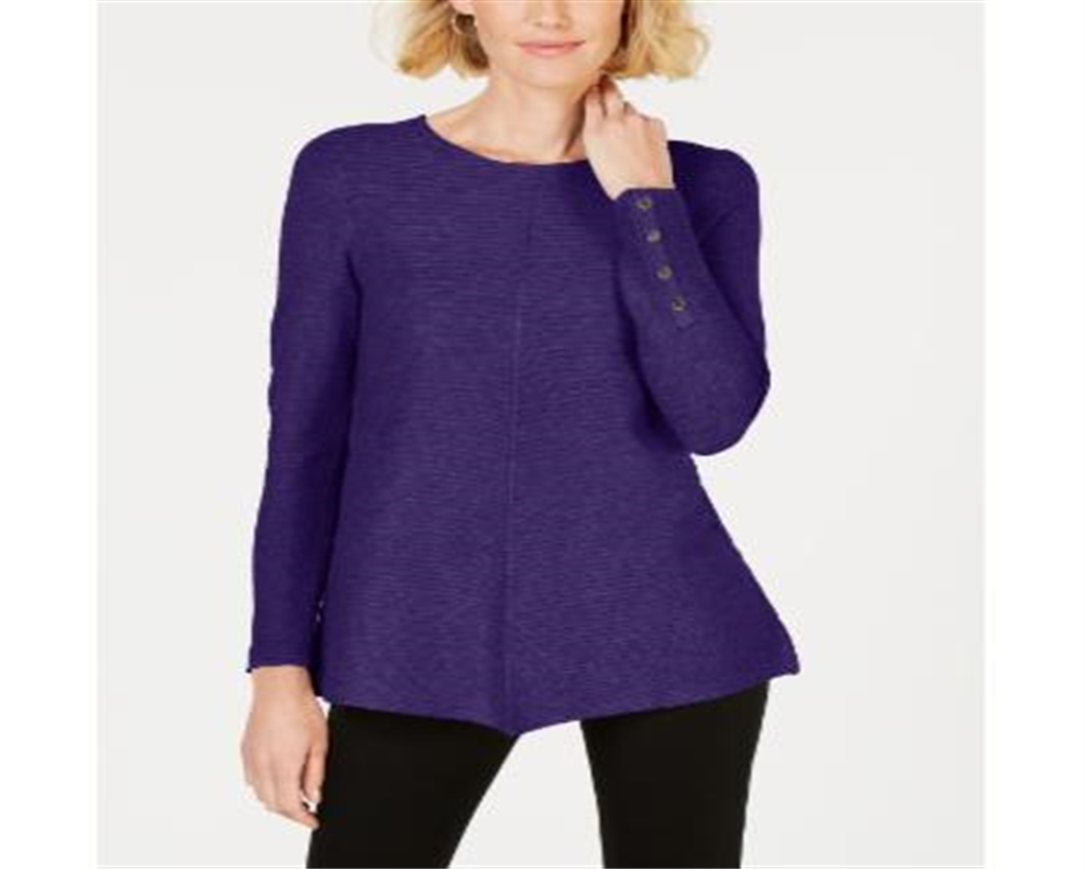 Suéter Alfani Feminino com Detalhe de Botão de Pressão e Canelado Roxo Tamanho Grande