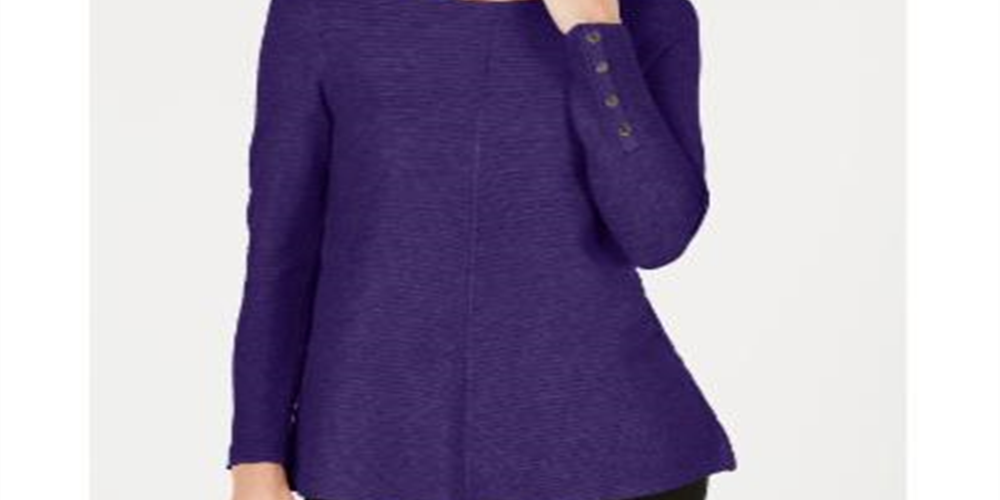 Suéter Alfani Feminino com Detalhe de Botão de Pressão e Canelado Roxo Tamanho Grande