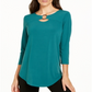 JM Collection Top Feminino Gola Redonda Manga 3/4 Verde Tamanho Pequeno