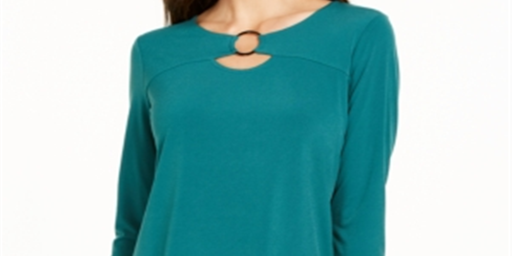JM Collection Top Feminino Gola Redonda Manga 3/4 Verde Tamanho Pequeno