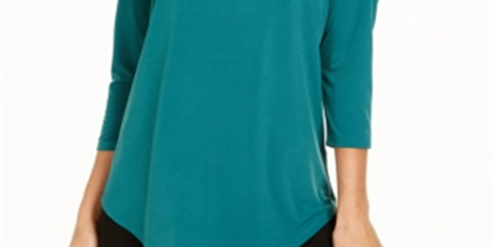 JM Collection Top Feminino Gola Redonda Manga 3/4 Verde Tamanho Pequeno