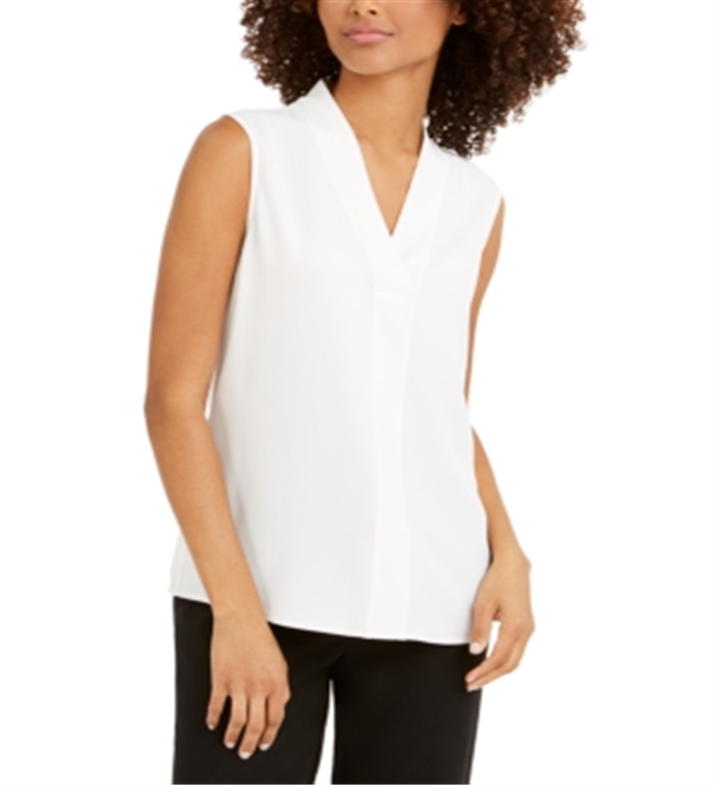 Blusa Calvin Klein Feminina Sem Mangas Gola V Tecido Branca Tamanho P