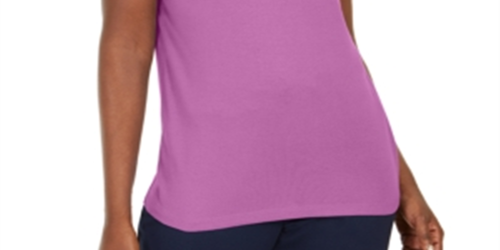 Camiseta feminina Karen Scott de algodão com acabamento em crochê, roxa, tamanho XS
