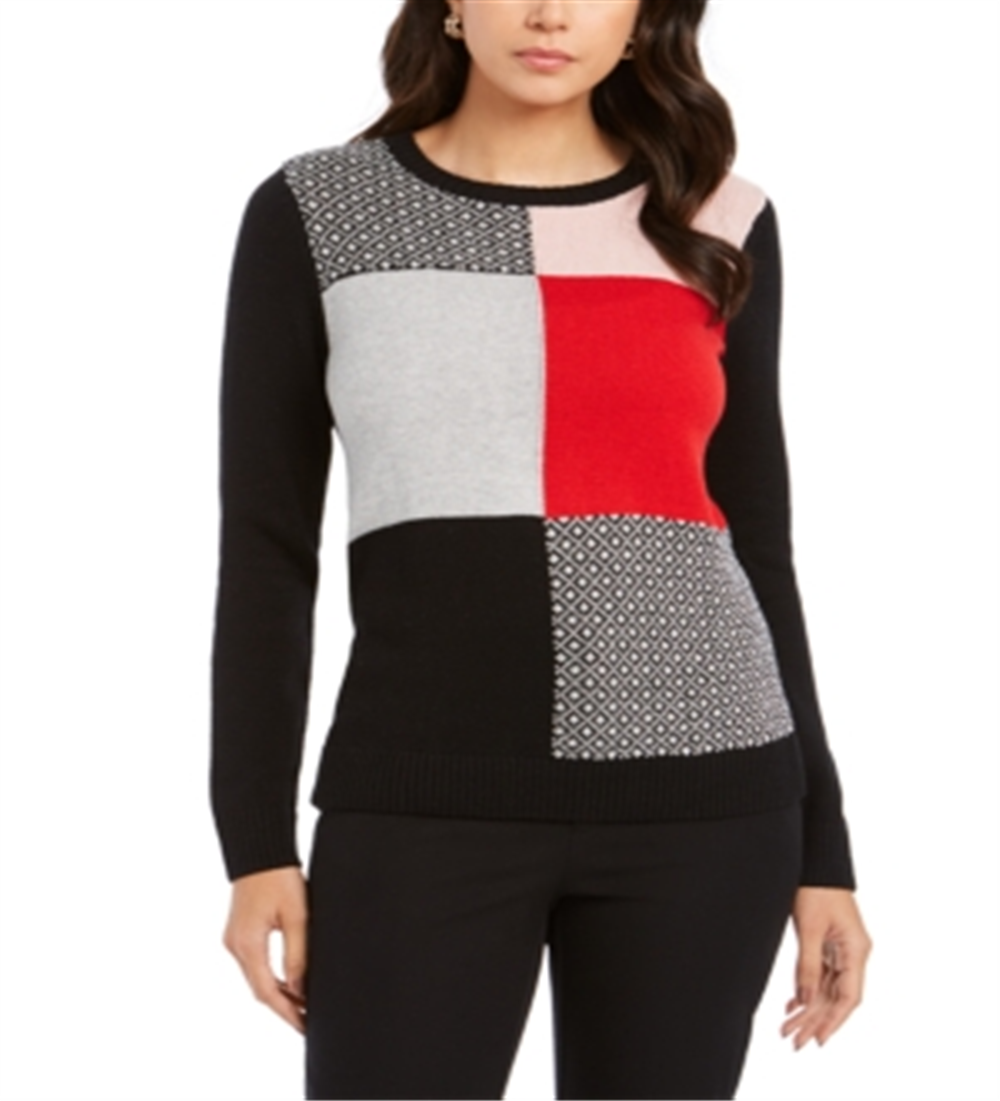 Suéter feminino patchwork Charter Club preto tamanho pequeno GG