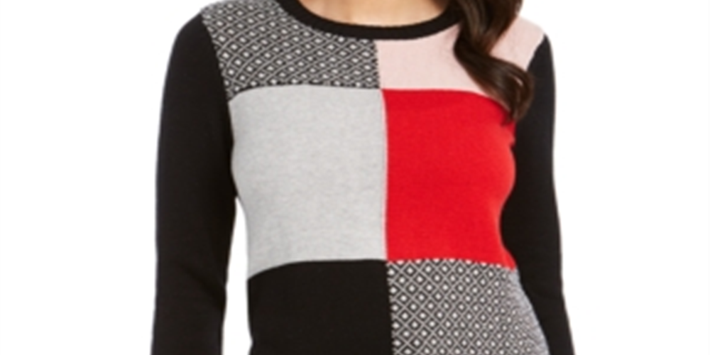 Suéter feminino patchwork Charter Club preto tamanho pequeno GG