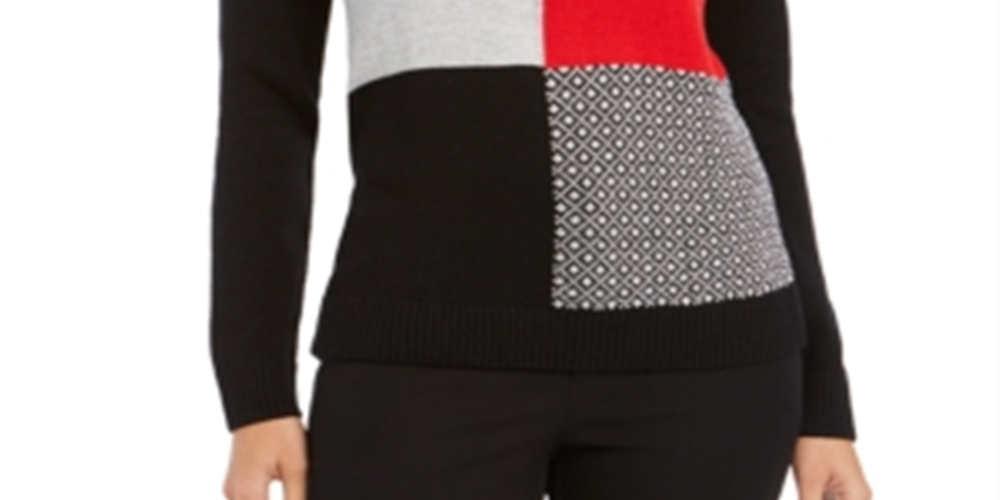 Suéter feminino patchwork Charter Club preto tamanho pequeno GG