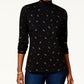 Blusa feminina Karen Scott com estampa de árvore e gola alta, preta, tamanho pequeno P