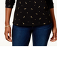Blusa feminina Karen Scott com estampa de árvore e gola alta, preta, tamanho pequeno P