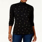 Blusa feminina Karen Scott com estampa de árvore e gola alta, preta, tamanho pequeno P