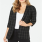 Calvin Klein Blazer Feminino Windowpane Roll Tab Preto Tamanho 16