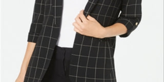 Calvin Klein Blazer Feminino Windowpane Roll Tab Preto Tamanho 16