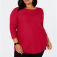 Suéter feminino Alfani com detalhe canelado e botões de pressão, vermelho, tamanho -2XL
