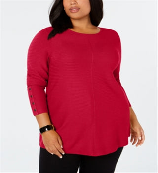 Suéter feminino Alfani com detalhe canelado e botões de pressão, vermelho, tamanho -2XL